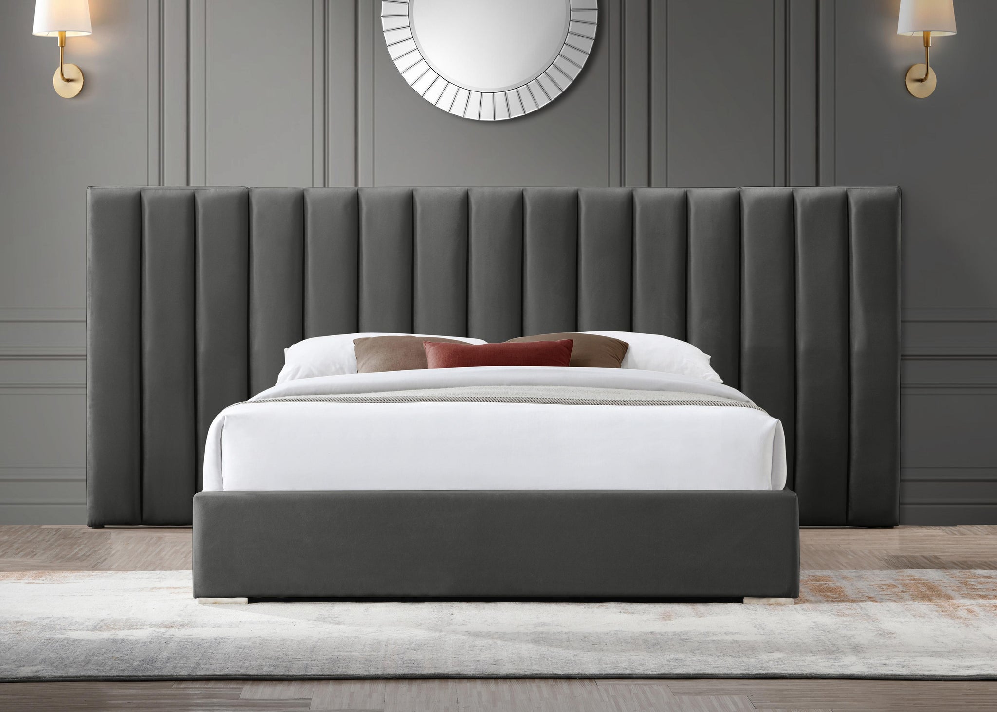 Pablo Grey Velvet Queen Bed - Furnish 4 Less 98 (NY)*