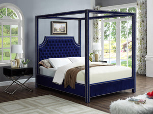 Rowan Navy Velvet Queen Bed (3 Boxes) - Furnish 4 Less 98 (NY)*