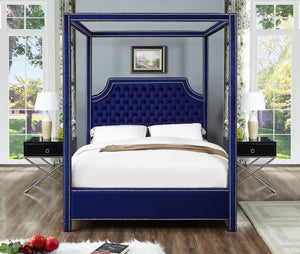 Rowan Navy Velvet Queen Bed (3 Boxes) - Furnish 4 Less 98 (NY)*