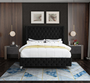 Savan Black Velvet Queen Bed