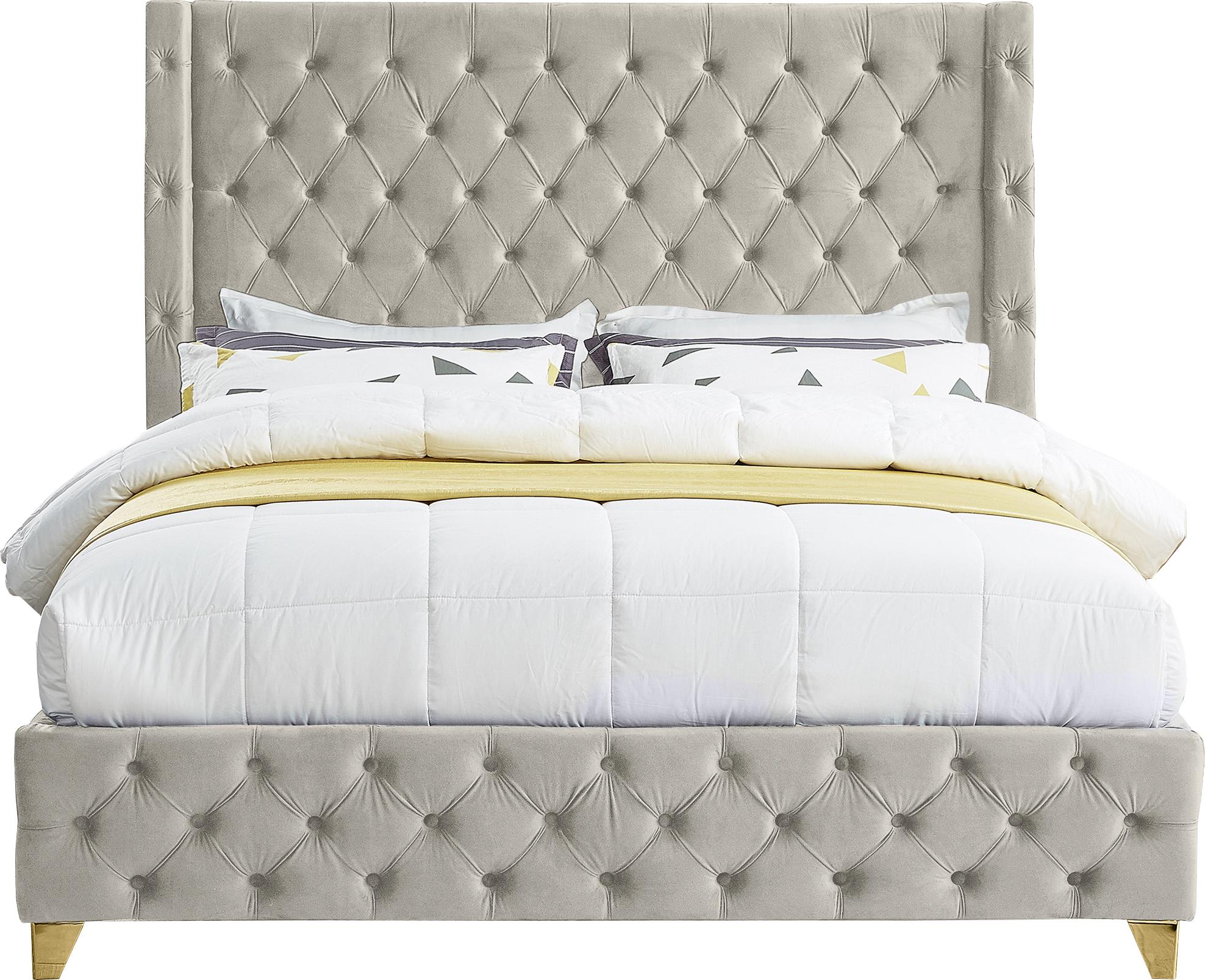 Savan Cream Velvet Full Bed - Furnish 4 Less 98 (NY)*