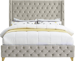 Savan Cream Velvet Full Bed - Furnish 4 Less 98 (NY)*