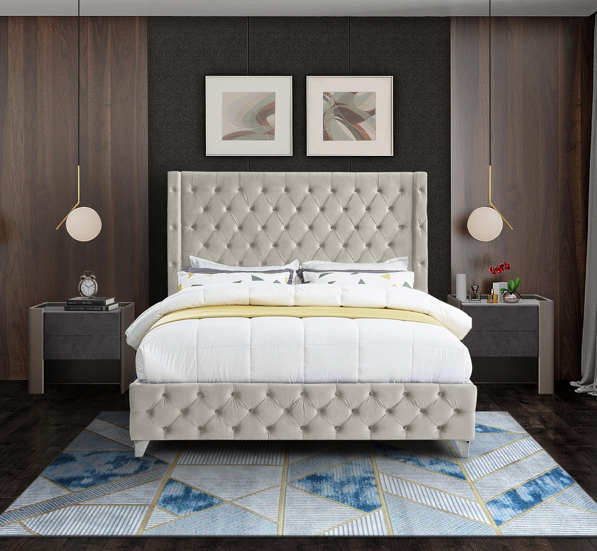 Savan Cream Velvet Full Bed - Furnish 4 Less 98 (NY)*