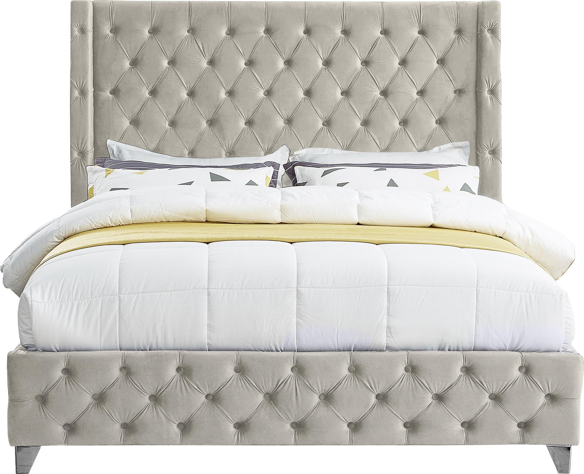 Savan Cream Velvet Queen Bed - Furnish 4 Less 98 (NY)*