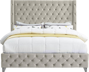 Savan Cream Velvet Queen Bed - Furnish 4 Less 98 (NY)*