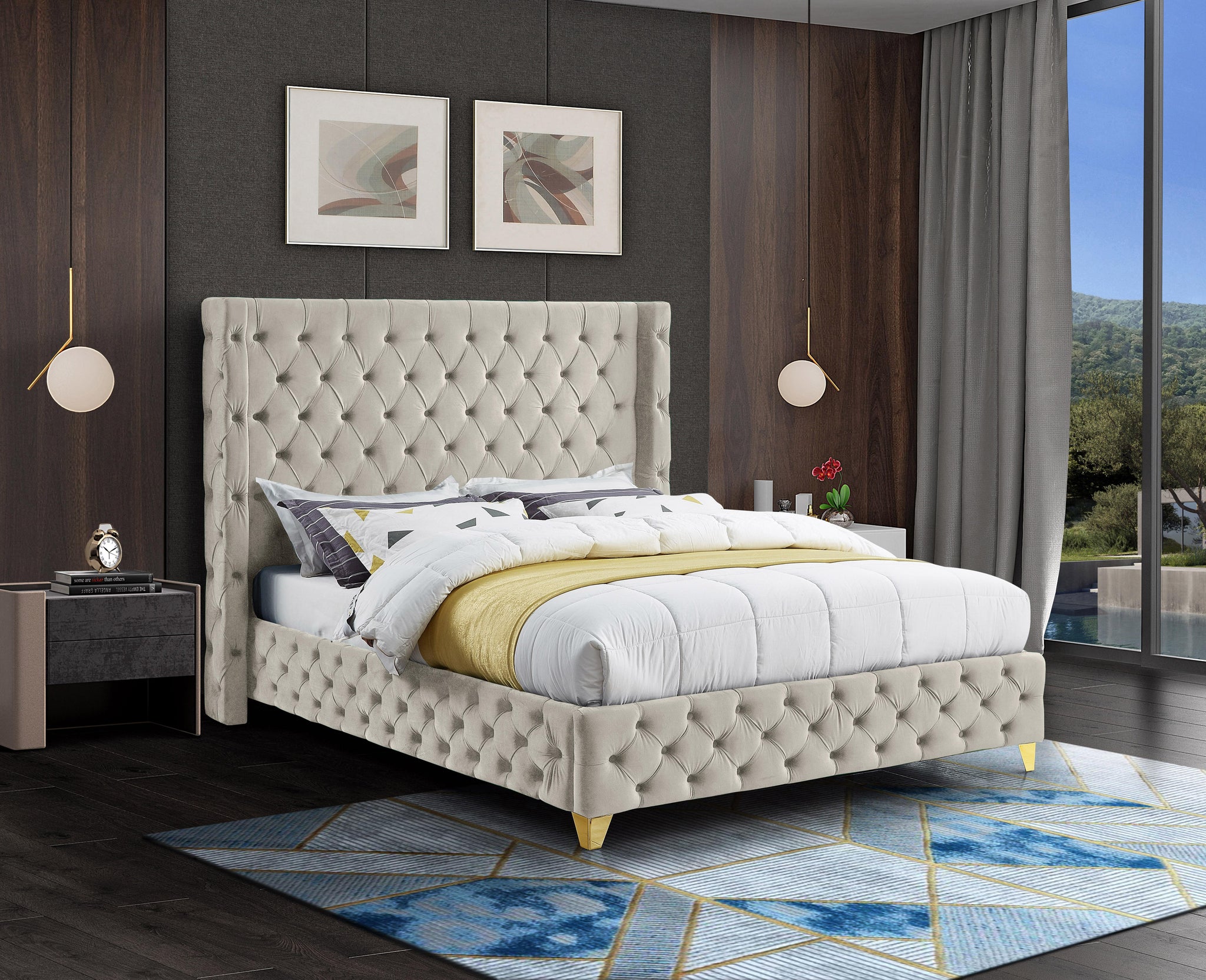 Savan Cream Velvet Full Bed - Furnish 4 Less 98 (NY)*