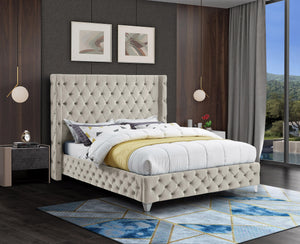 Savan Cream Velvet Queen Bed - Furnish 4 Less 98 (NY)*