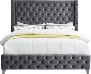 Savan Grey Velvet Full Bed - Furnish 4 Less 98 (NY)*