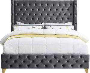 Savan Grey Velvet Full Bed - Furnish 4 Less 98 (NY)*