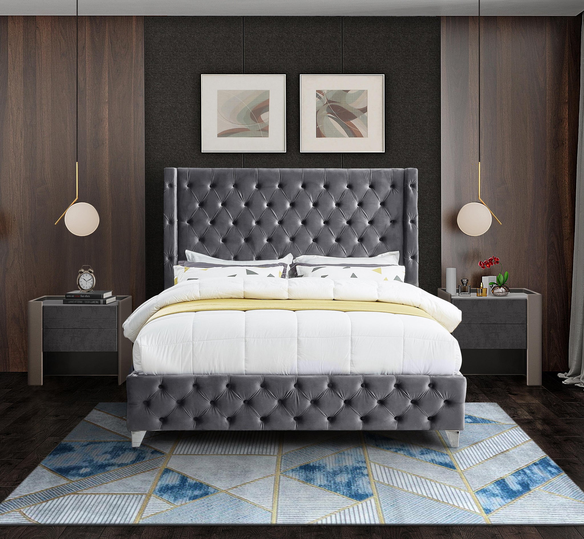 Savan Grey Velvet Full Bed - Furnish 4 Less 98 (NY)*