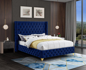 Savan Navy Velvet Queen Bed