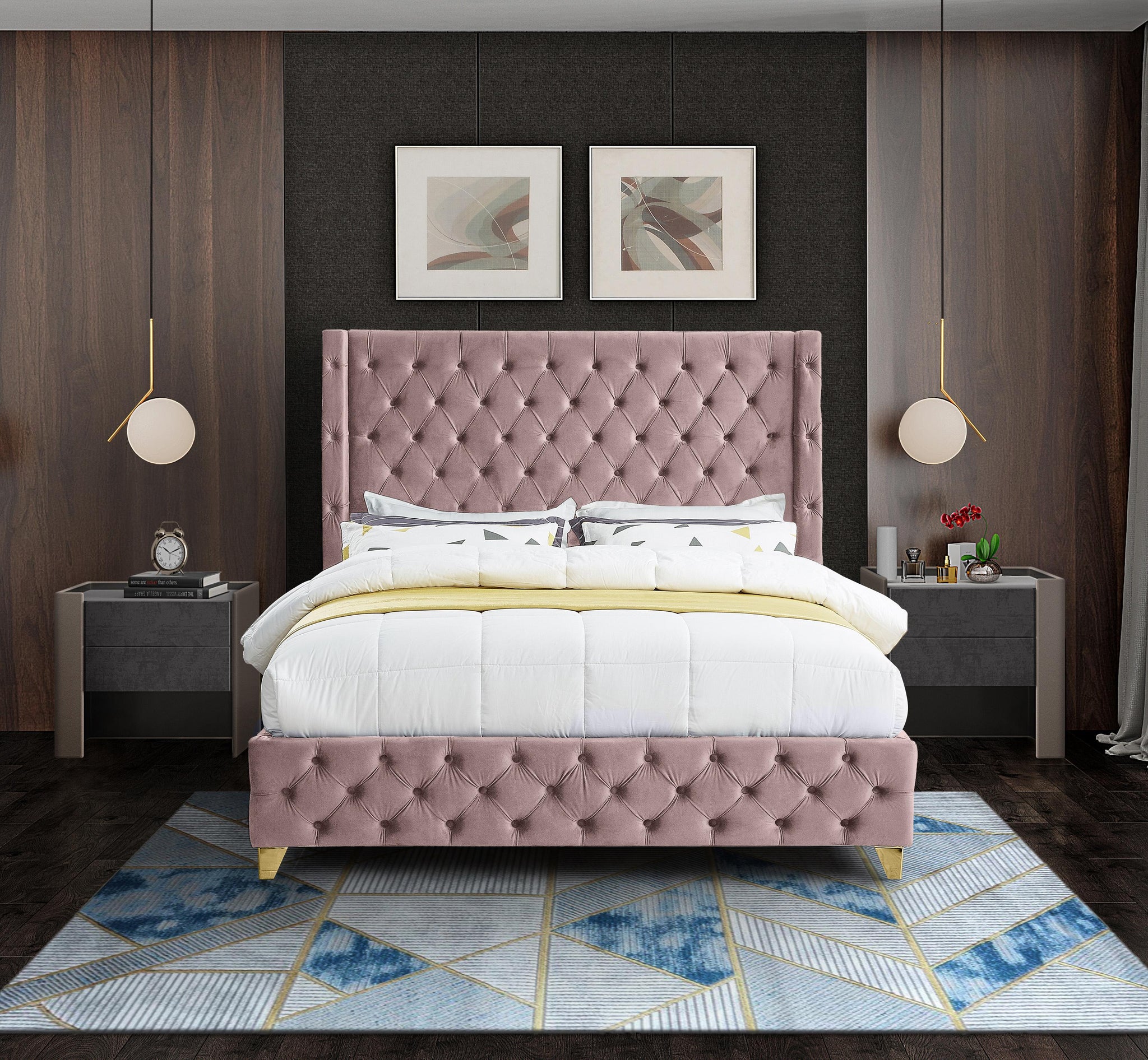 Savan Pink Velvet Full Bed - Furnish 4 Less 98 (NY)*