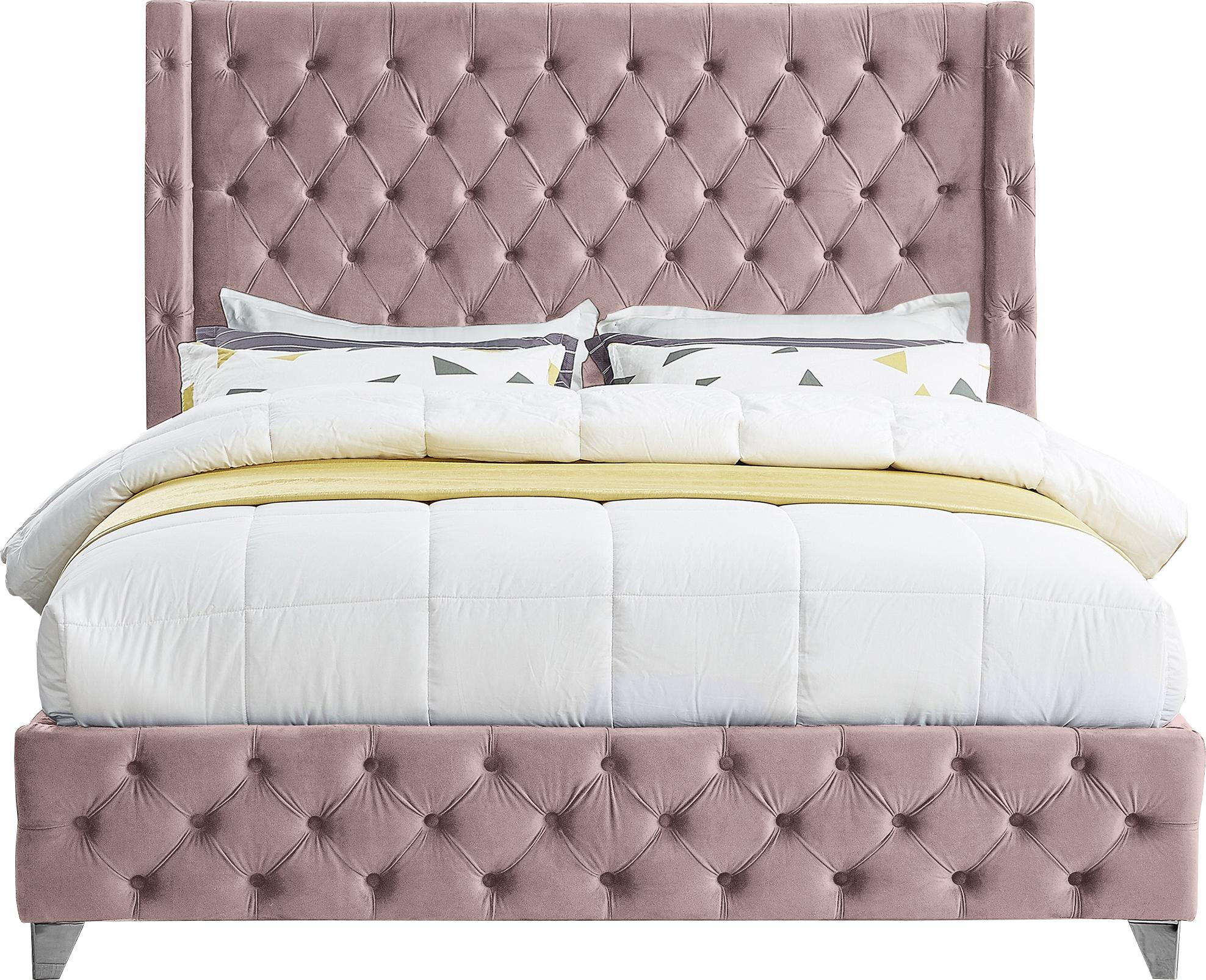 Savan Pink Velvet King Bed - Furnish 4 Less 98 (NY)*