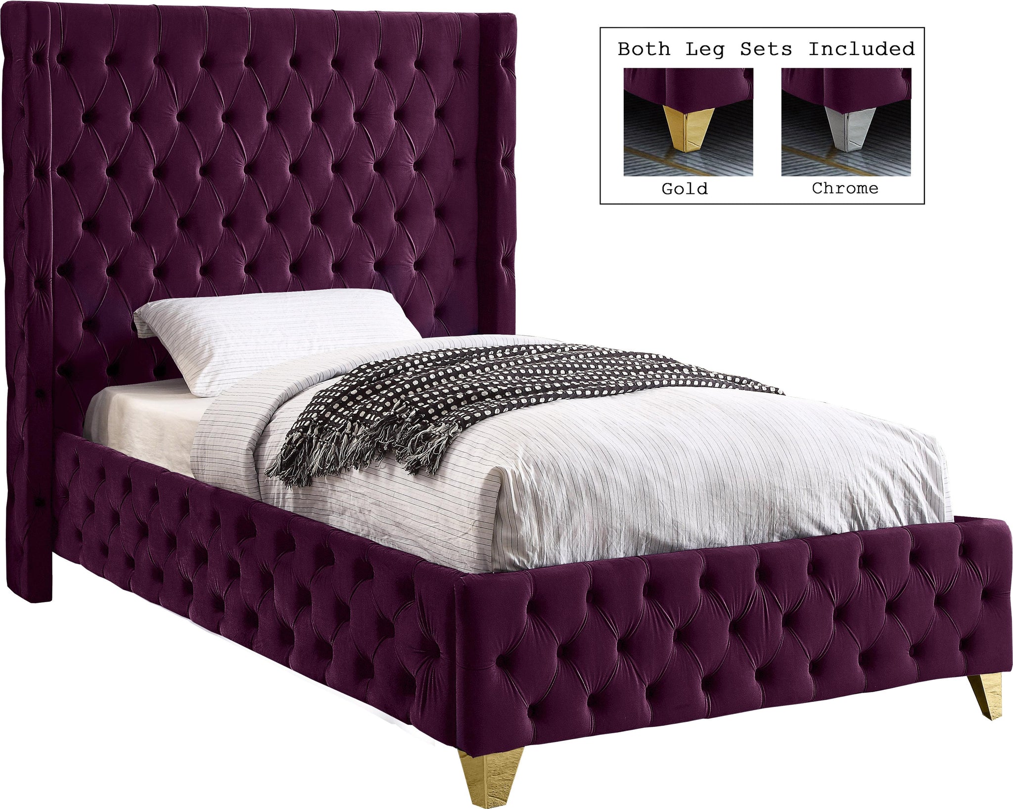 Savan Purple Velvet Twin Bed image