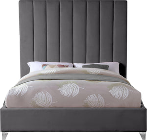 Via Grey Velvet Queen Bed - Furnish 4 Less 98 (NY)*