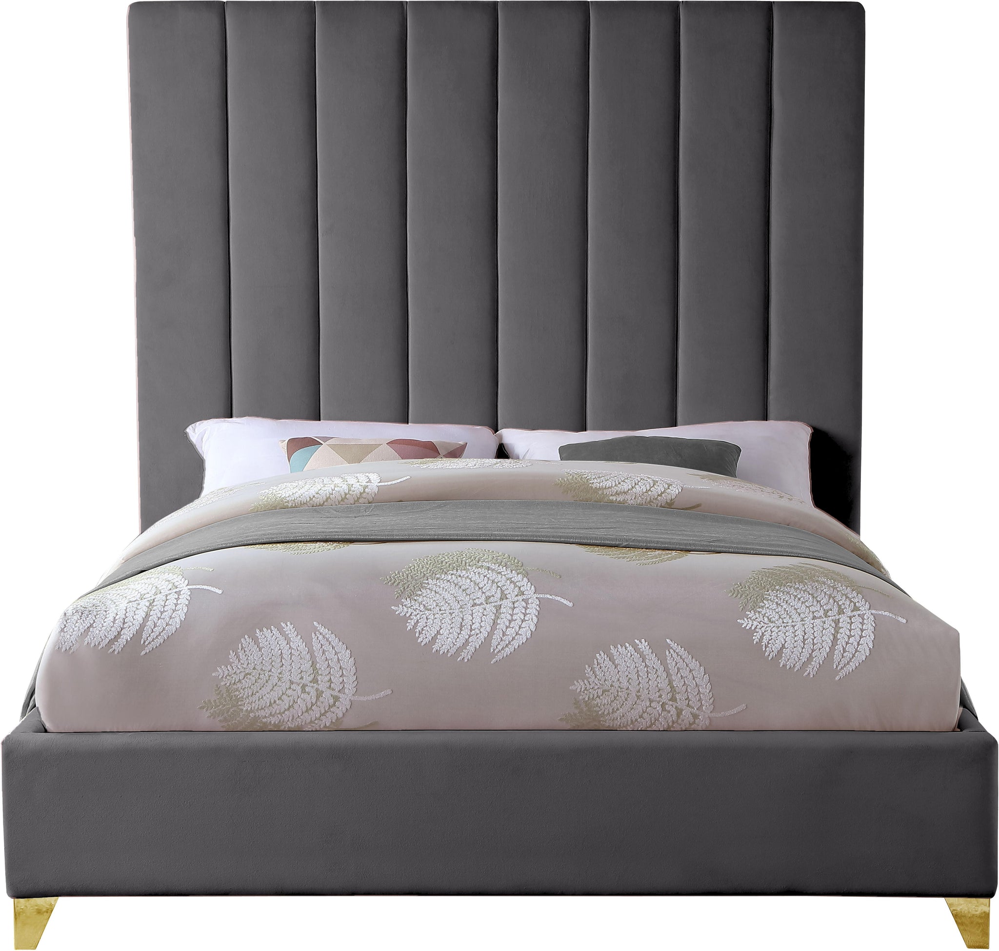 Via Grey Velvet King Bed - Furnish 4 Less 98 (NY)*