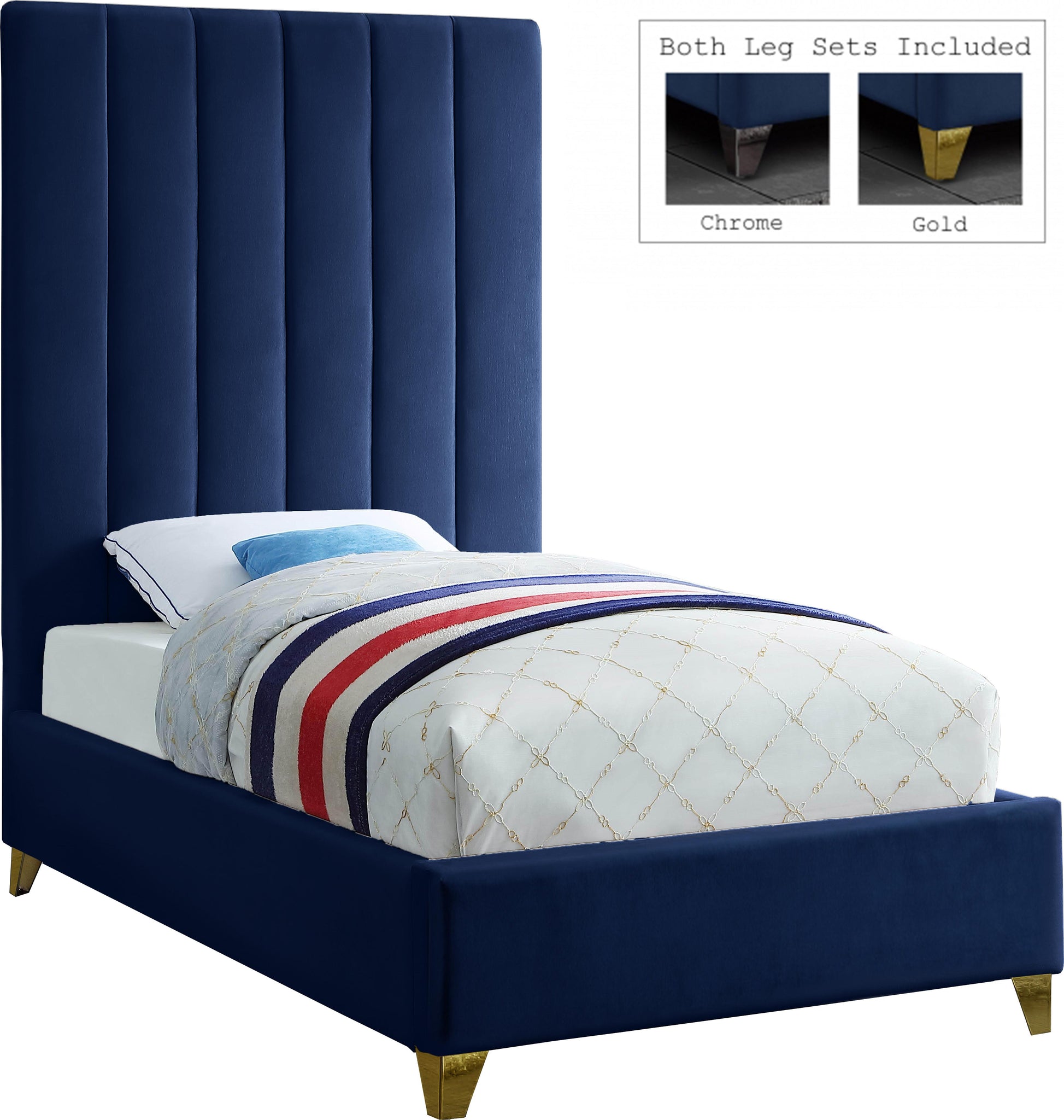 Via Navy Velvet Twin Bed image