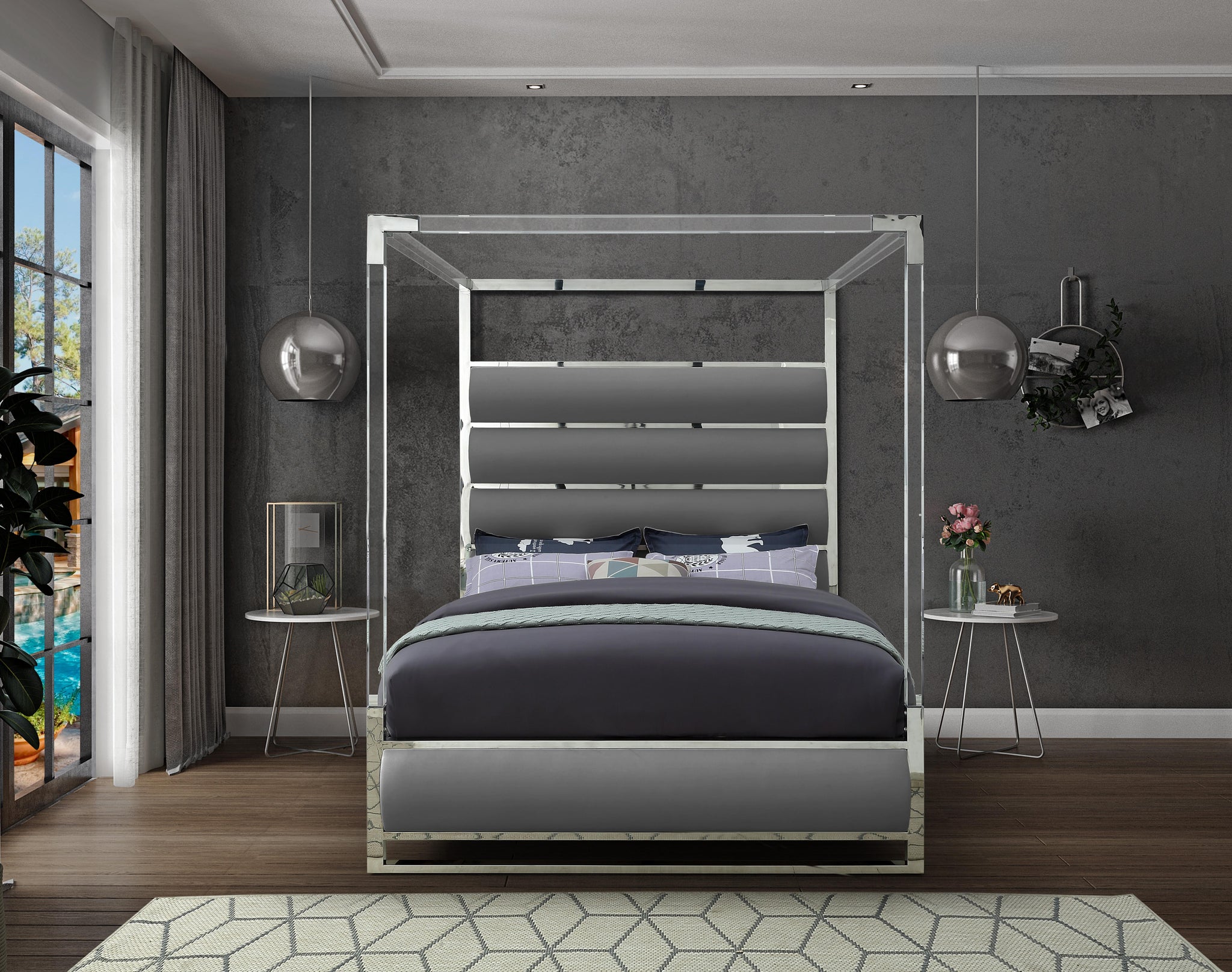 Encore Grey Faux Leather King Bed (4 Boxes) - Furnish 4 Less 98 (NY)*