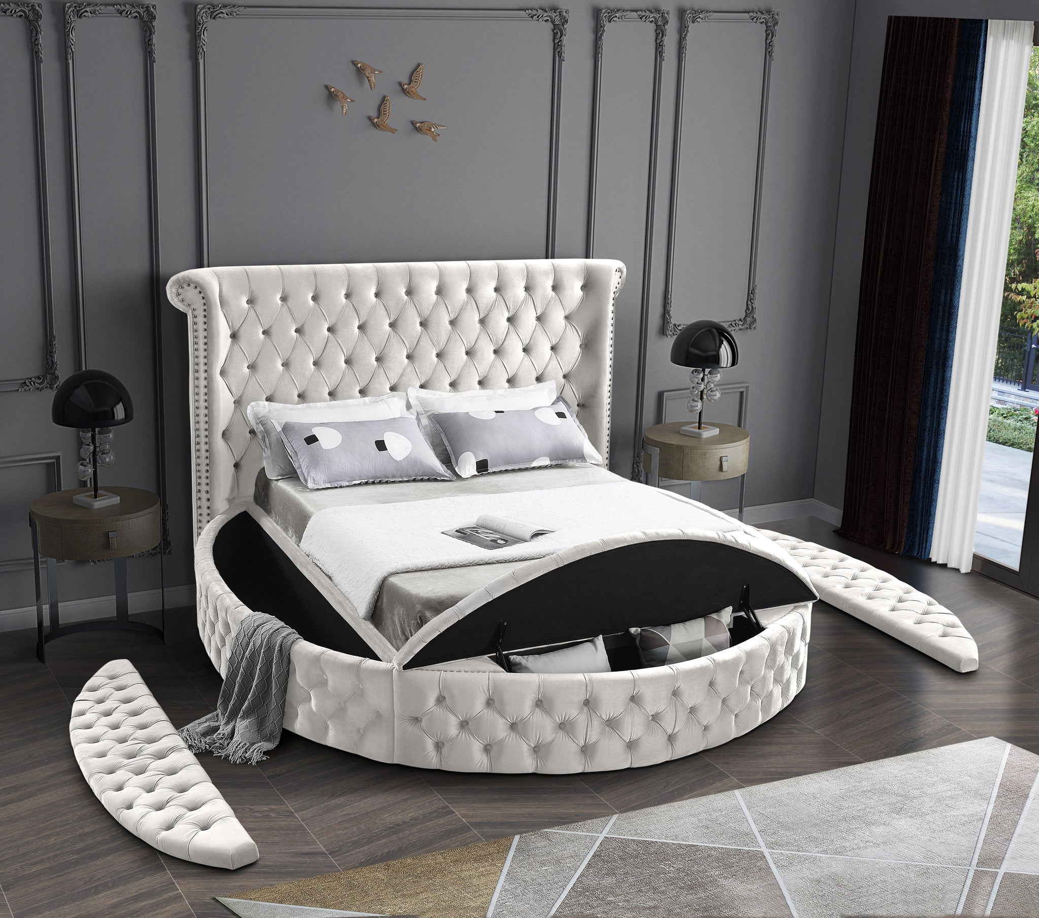 Luxus Cream Velvet King Bed (3 Boxes) - Furnish 4 Less 98 (NY)*