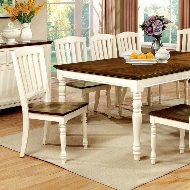 HARRISBURG Vintage White/Dark Oak Dining Table w/ 18