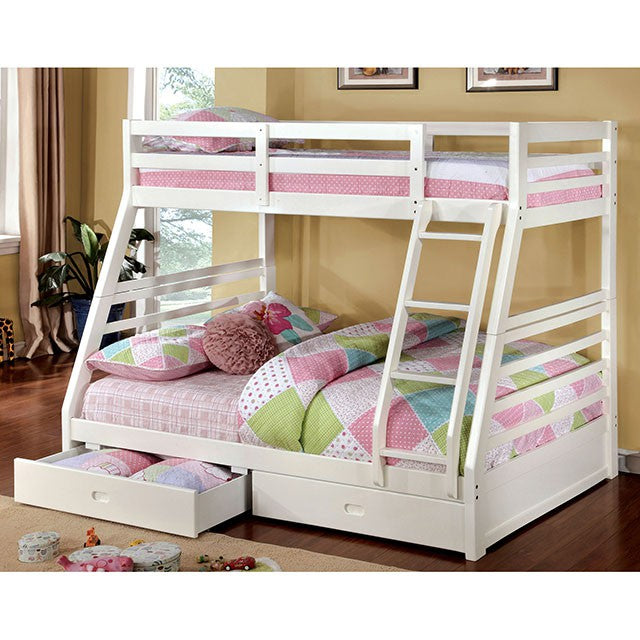 California III White Twin/Full Bunk Bed w/ 2 Drawers