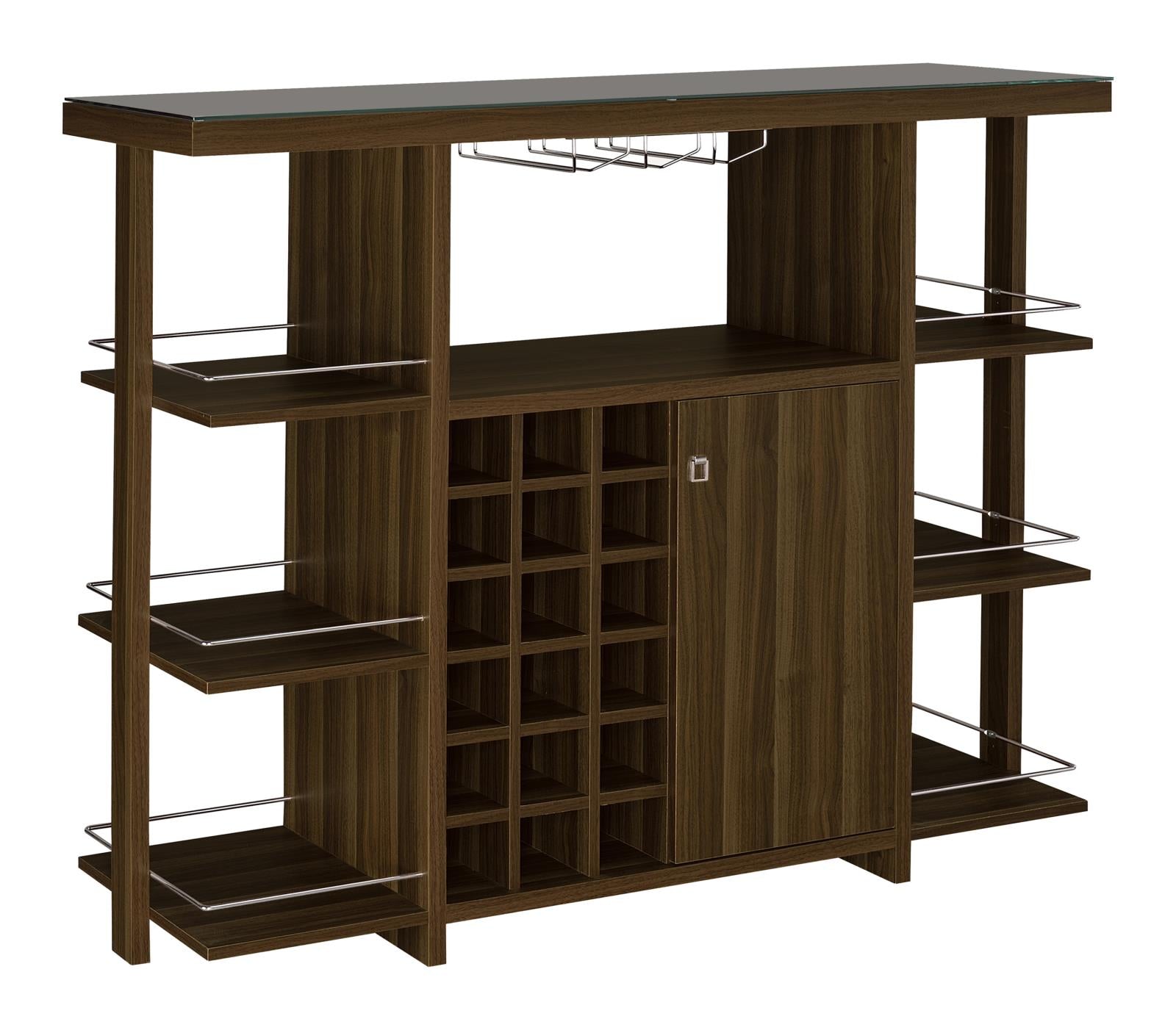 Modern Walnut Bar Unit With Wine Bottle Storage image