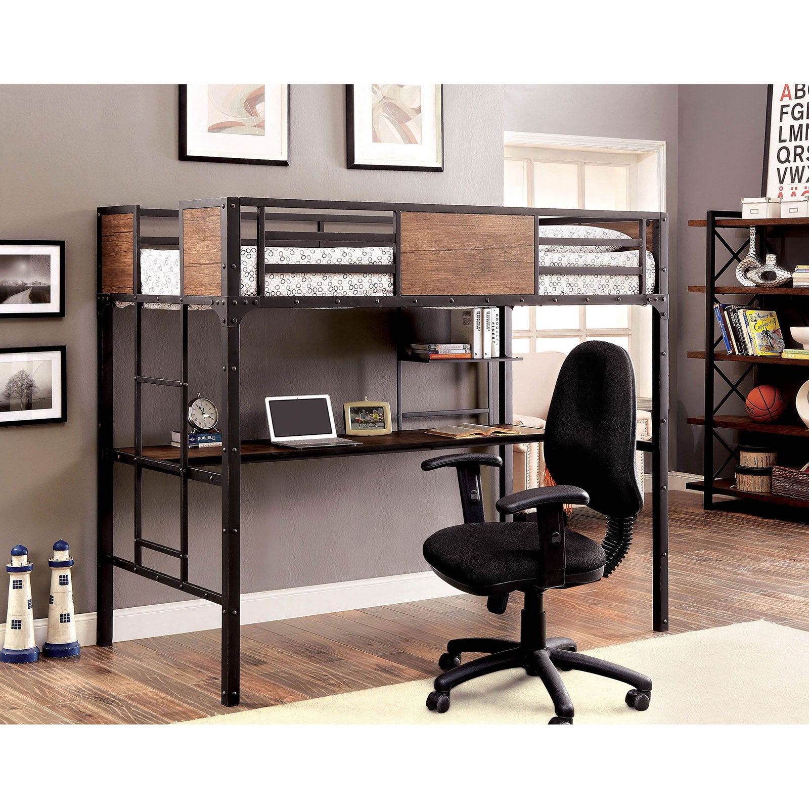 CLAPTON Black Twin Bed w/ Workstation image