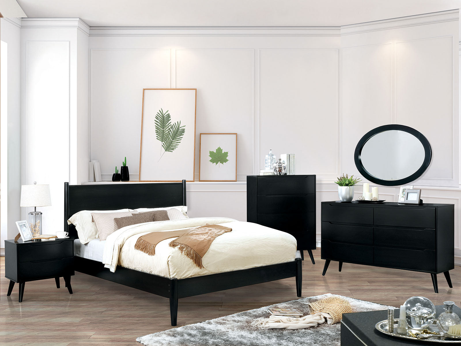 LENNART II Black 4 Pc. Full Bedroom Set w/ Oval Mirror image