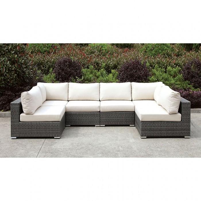 Somani Light Gray Wicker/Ivory Cushion U-Sectional image