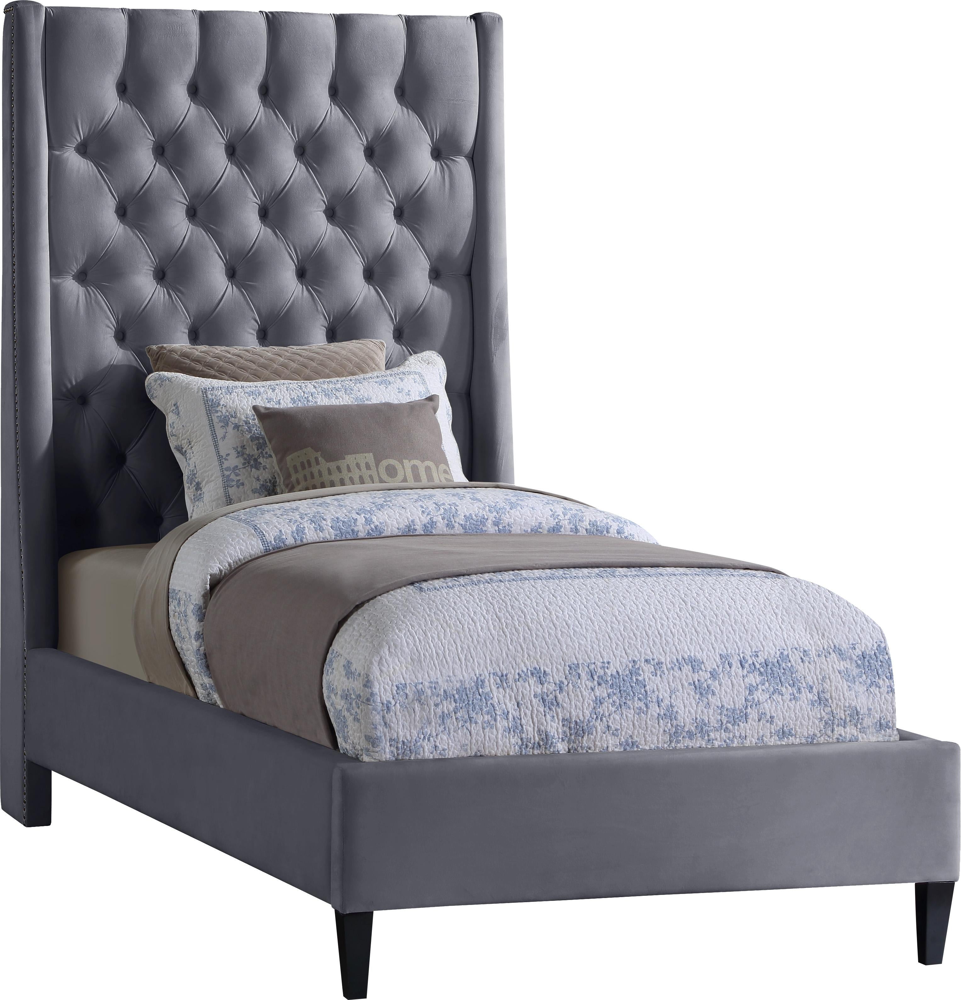 Fritz Grey Velvet Twin Bed image